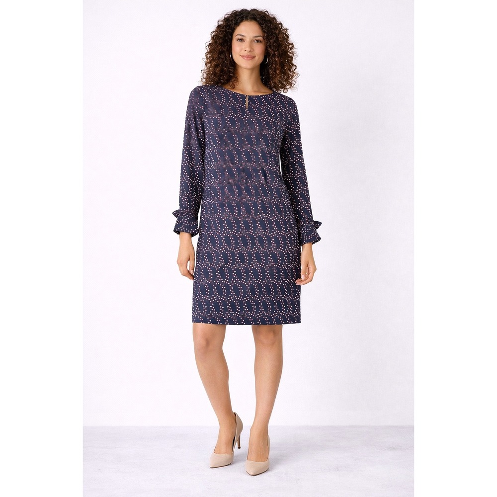 Banana Republic Navy Blue Geometric Print‎ Ruffle Cuff Shift Dress Size 6